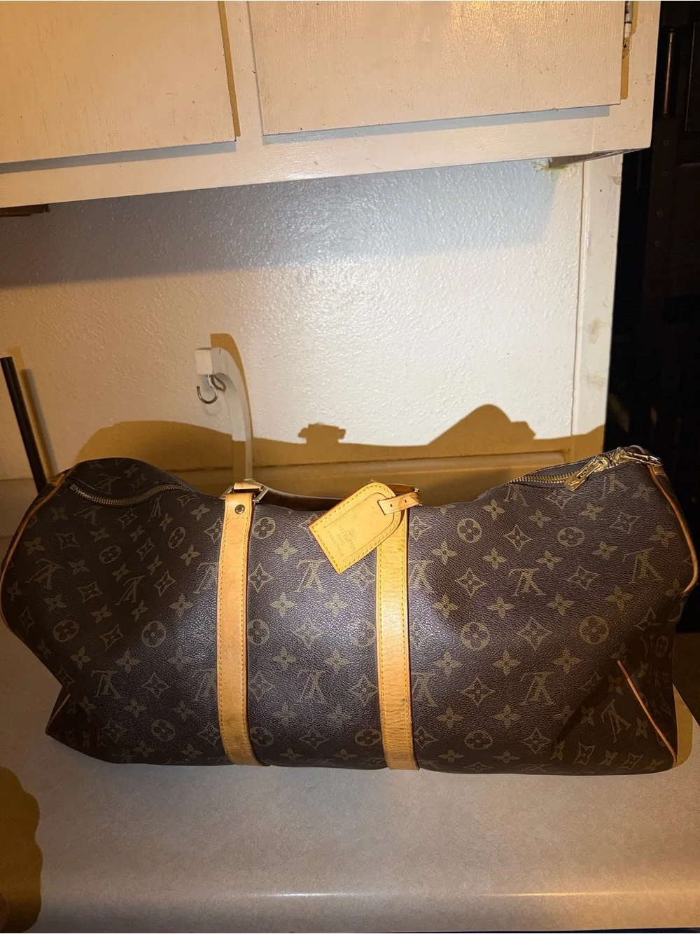 Louis Vuitton Monogram Canvas Brown Tan Travel Duffel Bag